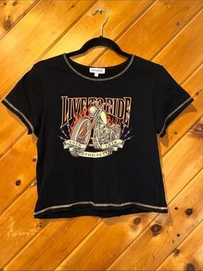 “Live to Ride" Y2K MadRag biker cropped baby tee